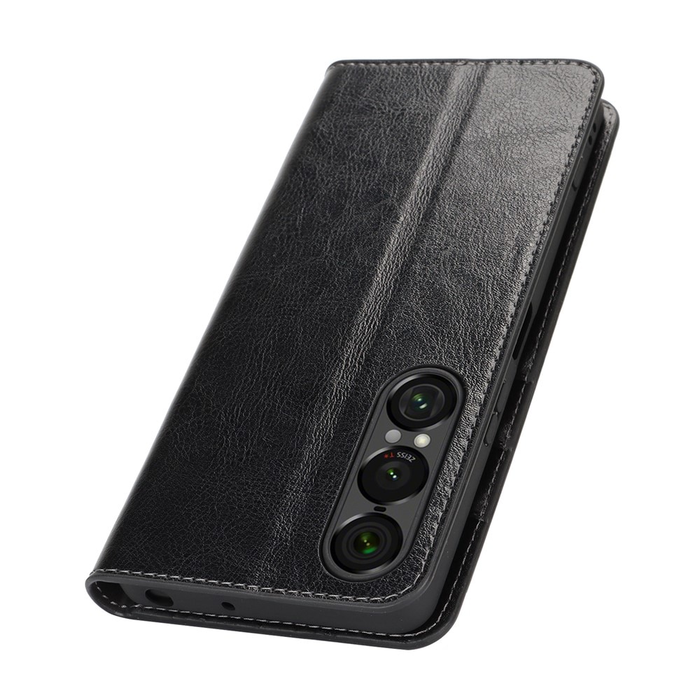 Sony Xperia 1 VII Mobielhoesje Echt Leer Zwart