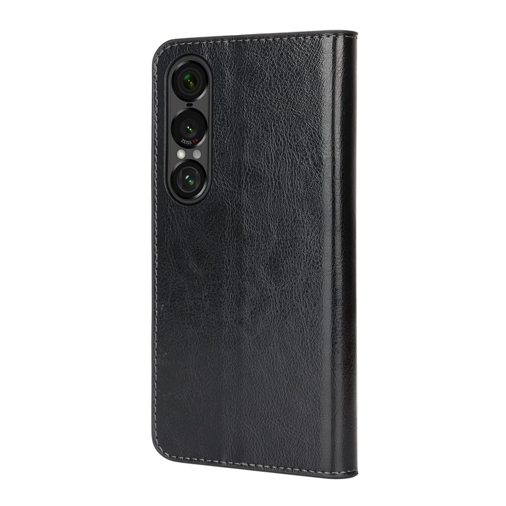 Sony Xperia 1 VII Mobielhoesje Echt Leer Zwart