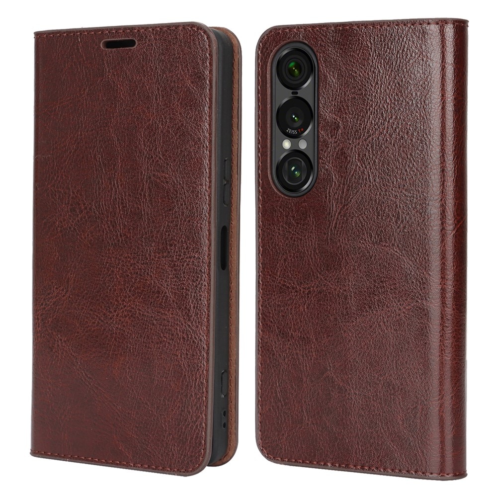 Sony Xperia 1 VII Mobielhoesje Echt Leer Donkerbruin