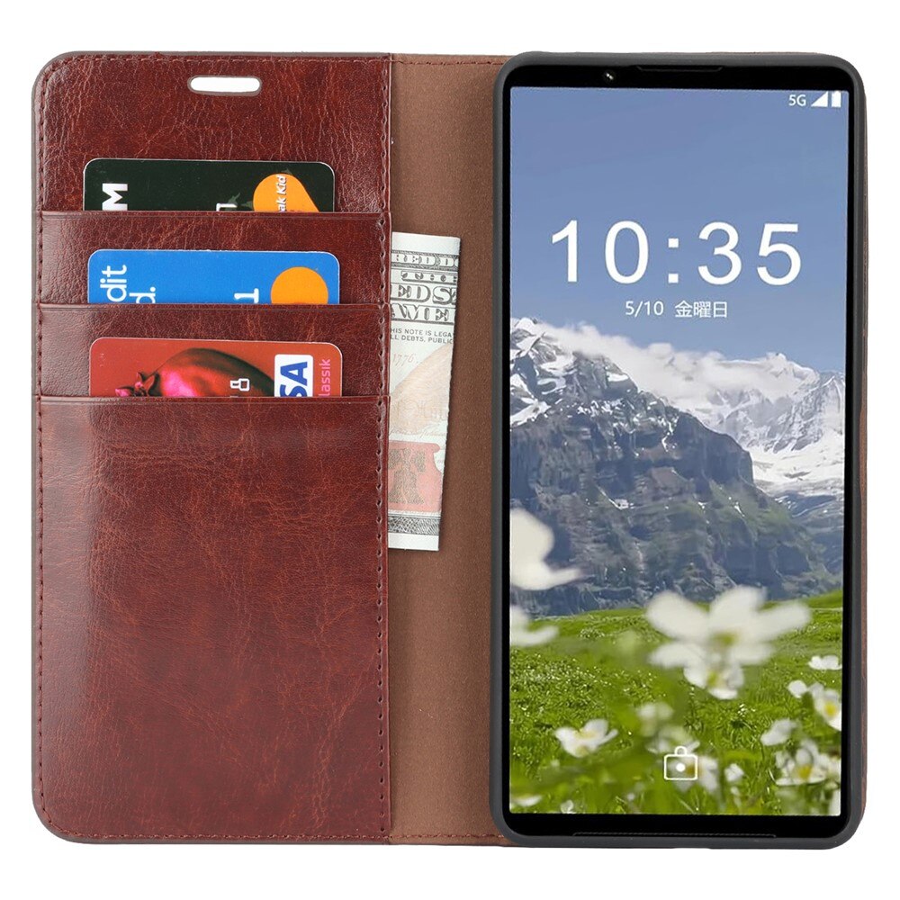 Sony Xperia 1 VII Mobielhoesje Echt Leer Donkerbruin