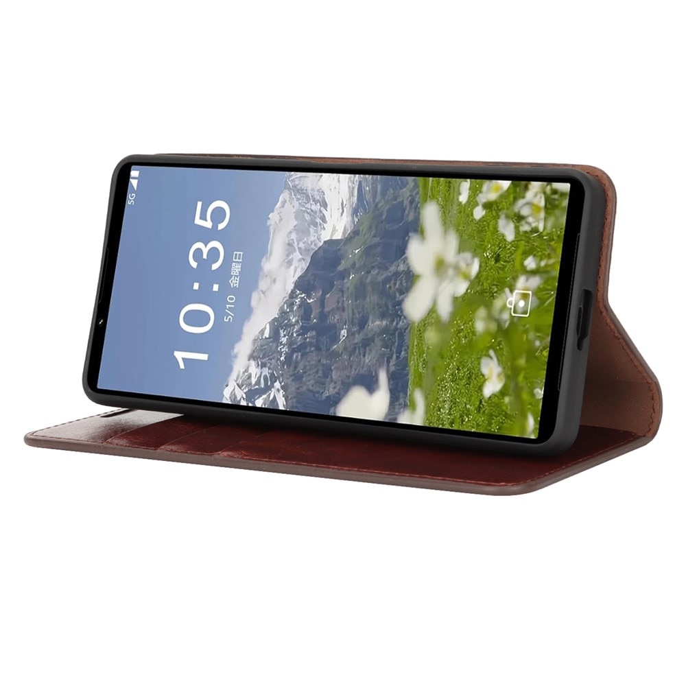 Sony Xperia 1 VII Mobielhoesje Echt Leer Donkerbruin