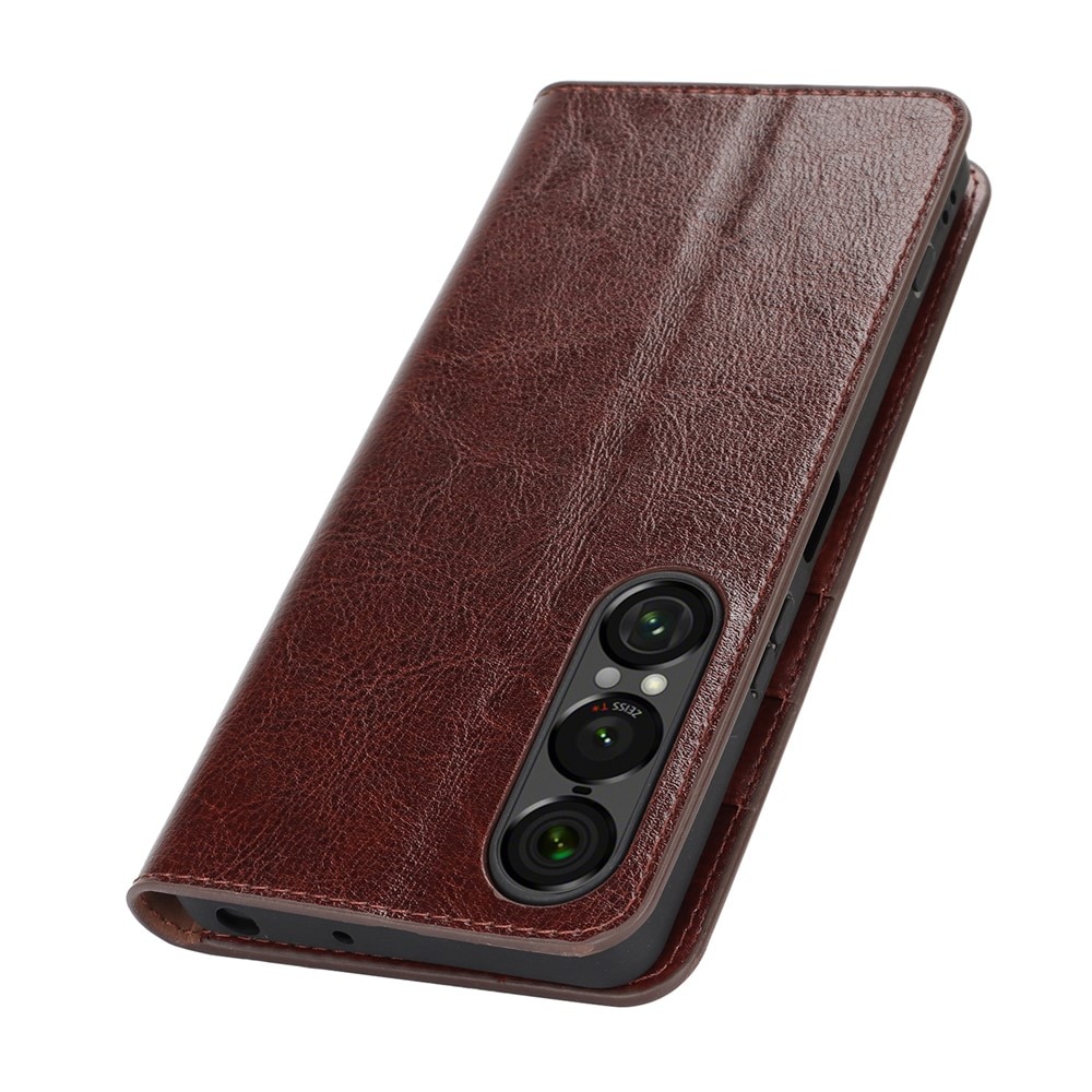 Sony Xperia 1 VII Mobielhoesje Echt Leer Donkerbruin