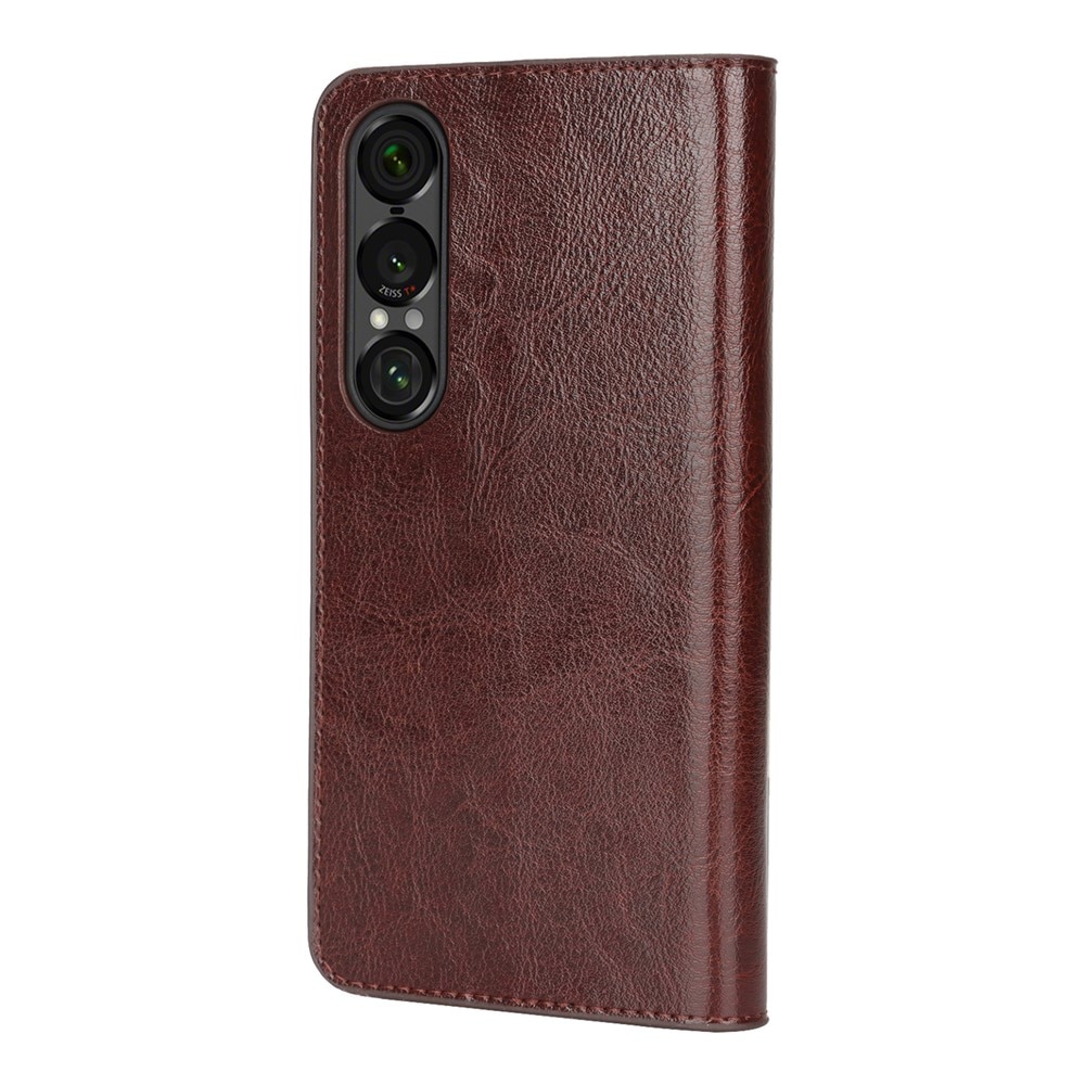 Sony Xperia 1 VII Mobielhoesje Echt Leer Donkerbruin