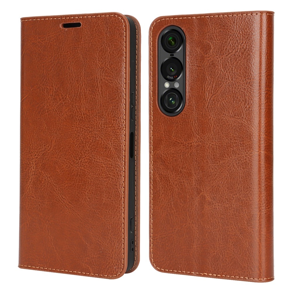 Sony Xperia 1 VII Mobielhoesje Echt Leer Bruin