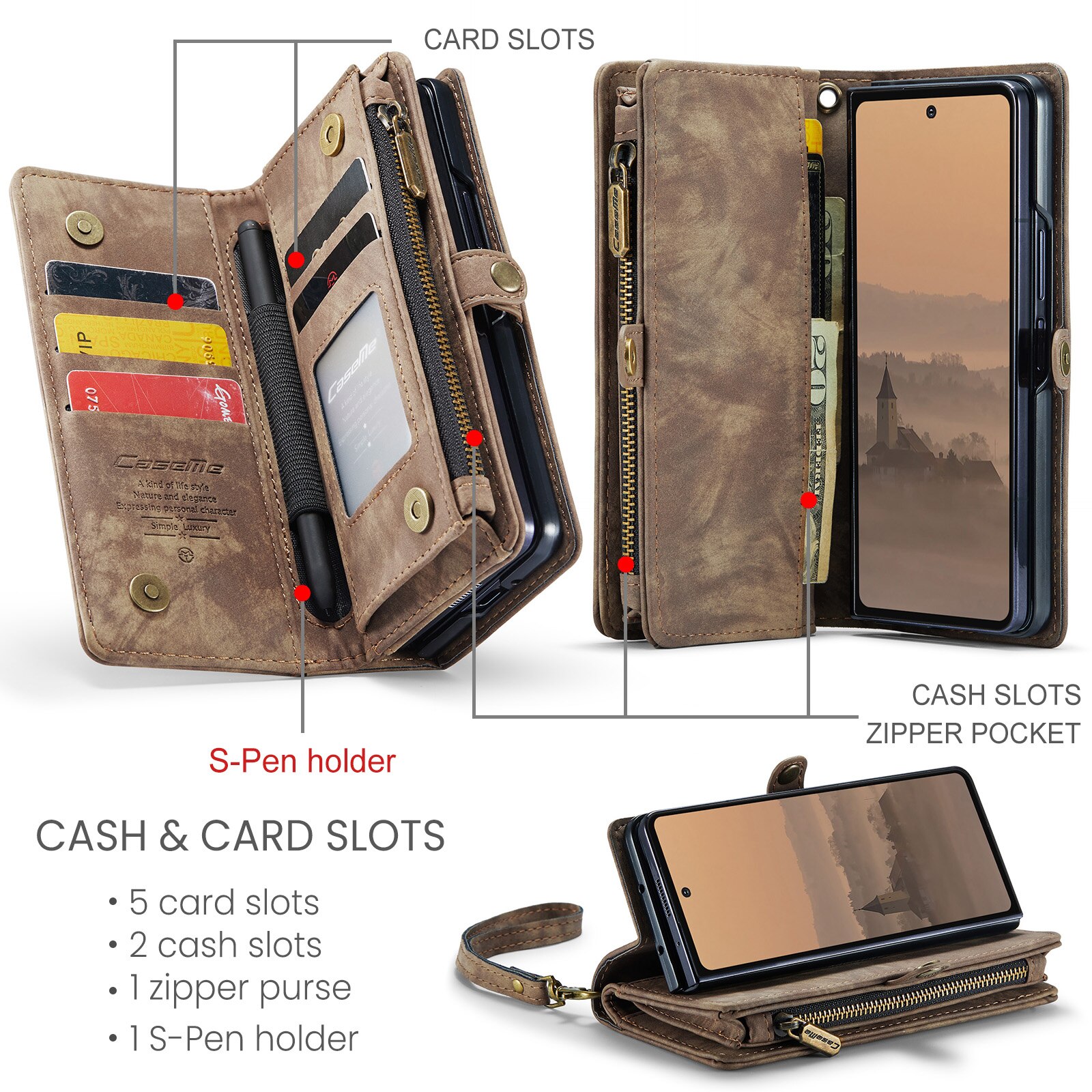 Multi-slot hoesje Samsung Galaxy Z Fold 7 Bruin
