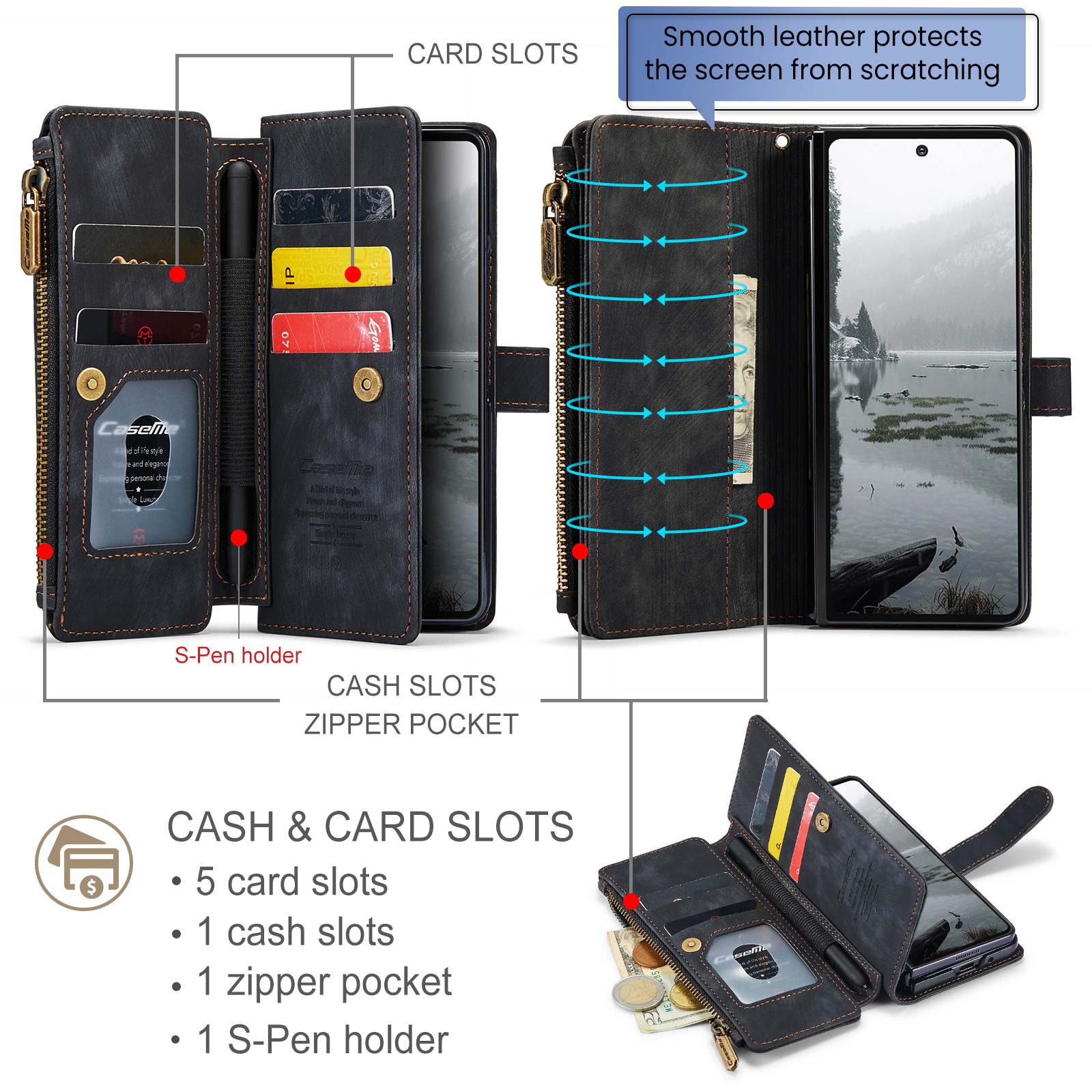 Bookcover hoesje Rits Samsung Galaxy Z Fold 7 zwart
