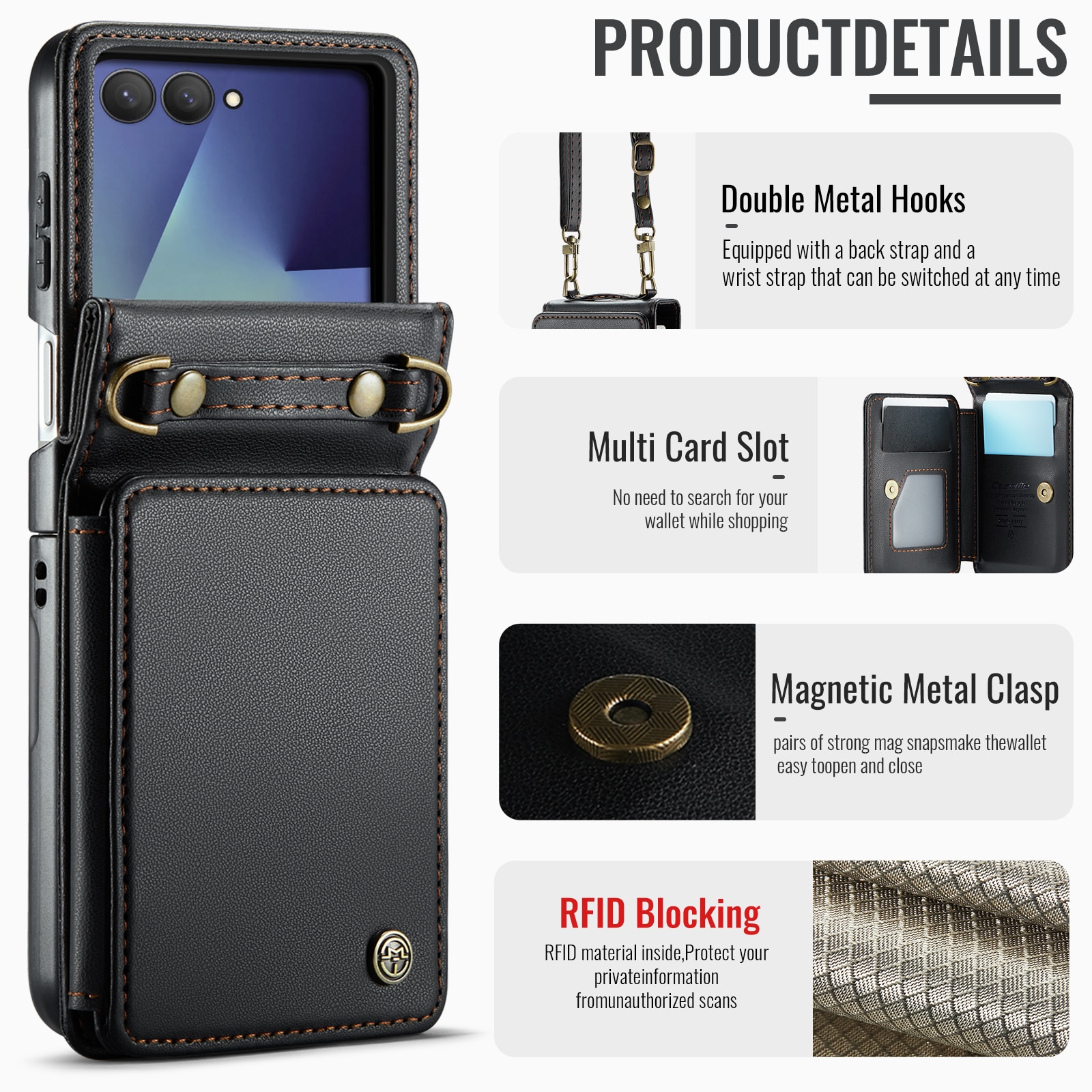 RFID blocking Portemonnee hoesje Samsung Galaxy Z Flip 7 Zwart