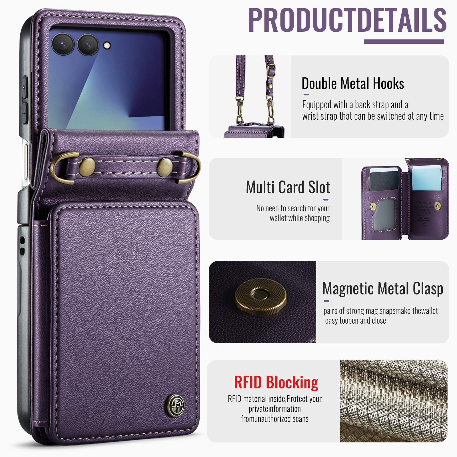RFID blocking Portemonnee hoesje Samsung Galaxy Z Flip 7 Paars