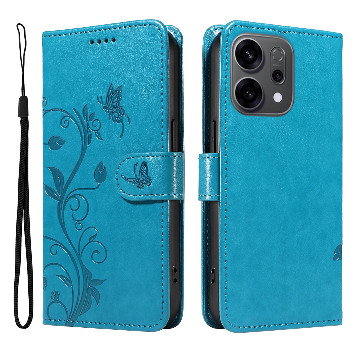 Oppo Reno 14 F Leren vlinderhoesje Blauw