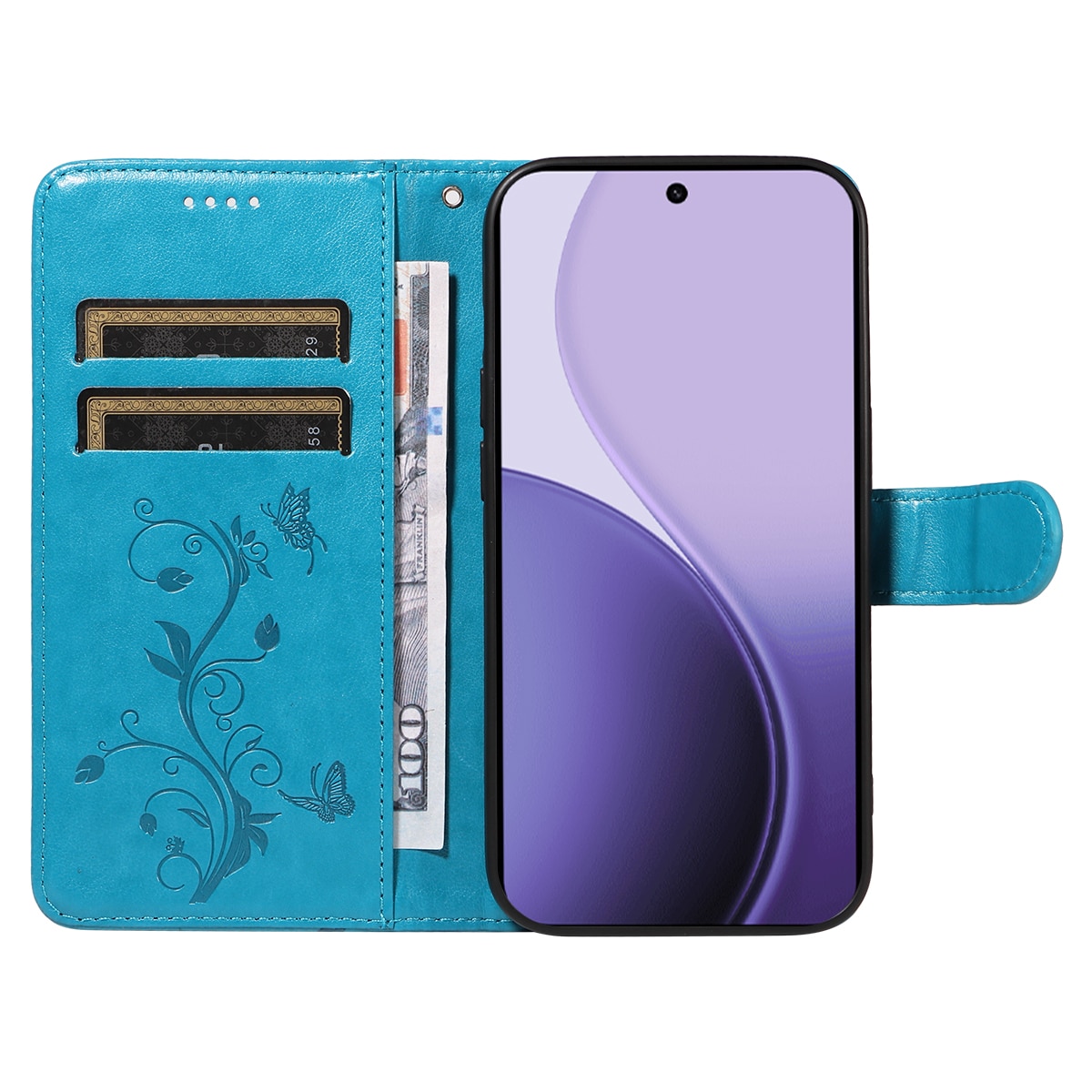 Oppo Reno 14 F Leren vlinderhoesje Blauw
