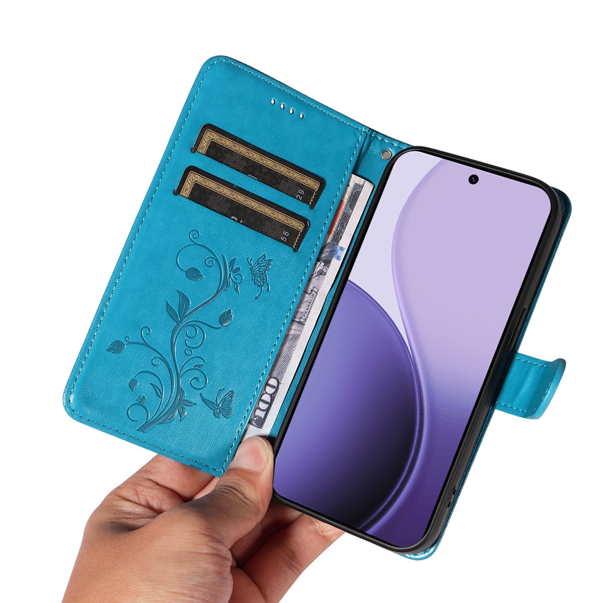 Oppo Reno 14 F Leren vlinderhoesje Blauw