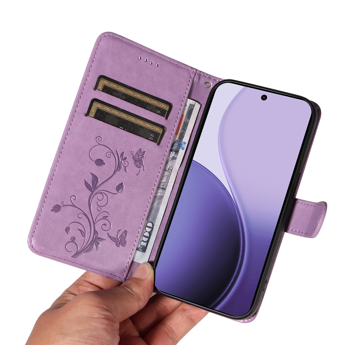 Oppo Reno 14 Leren vlinderhoesje Paars