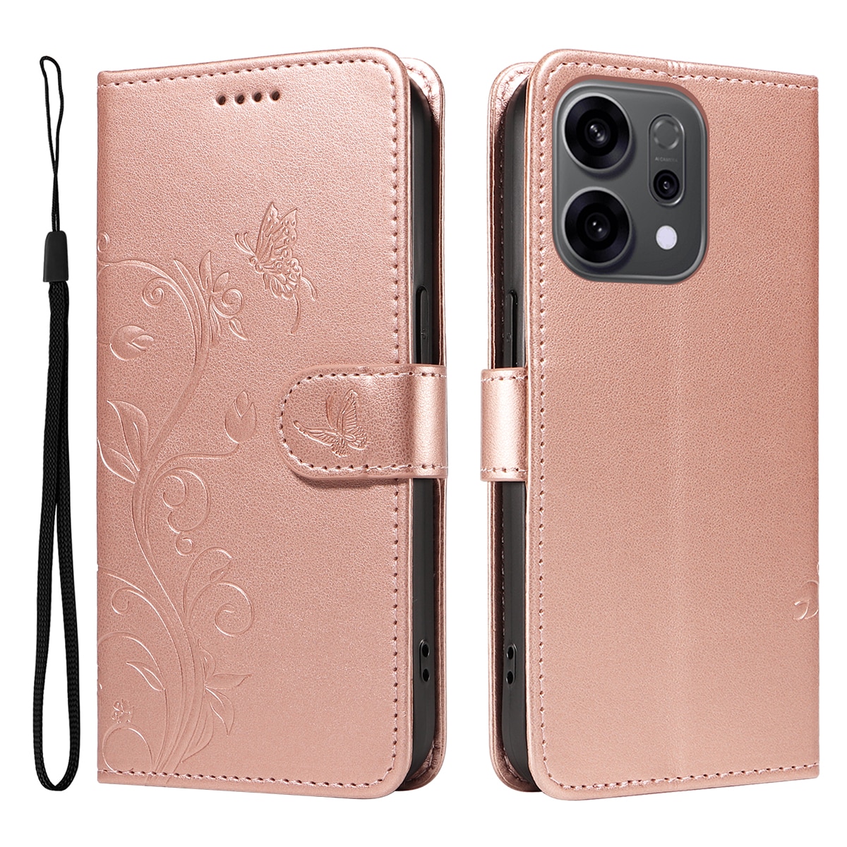 Oppo Reno 14 F Leren vlinderhoesje Rosé goud