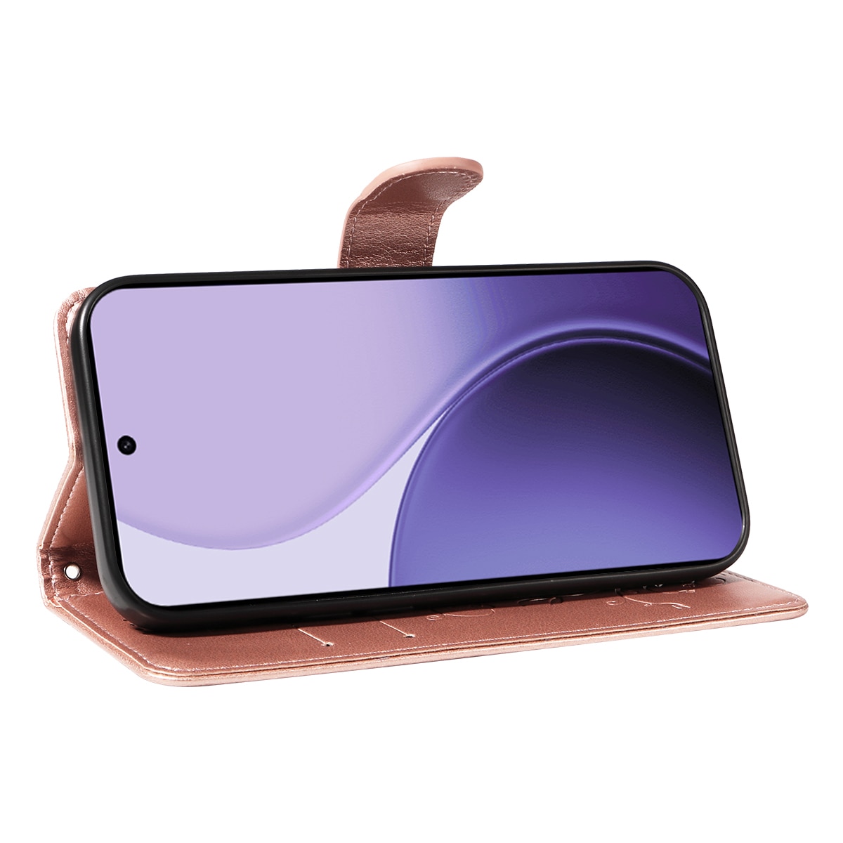 Oppo Reno 14 F Leren vlinderhoesje Rosé goud