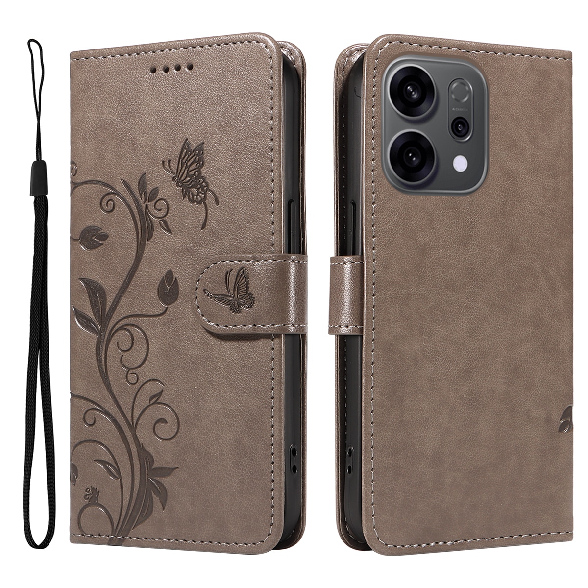 Oppo Reno 14 F Leren vlinderhoesje Grijs