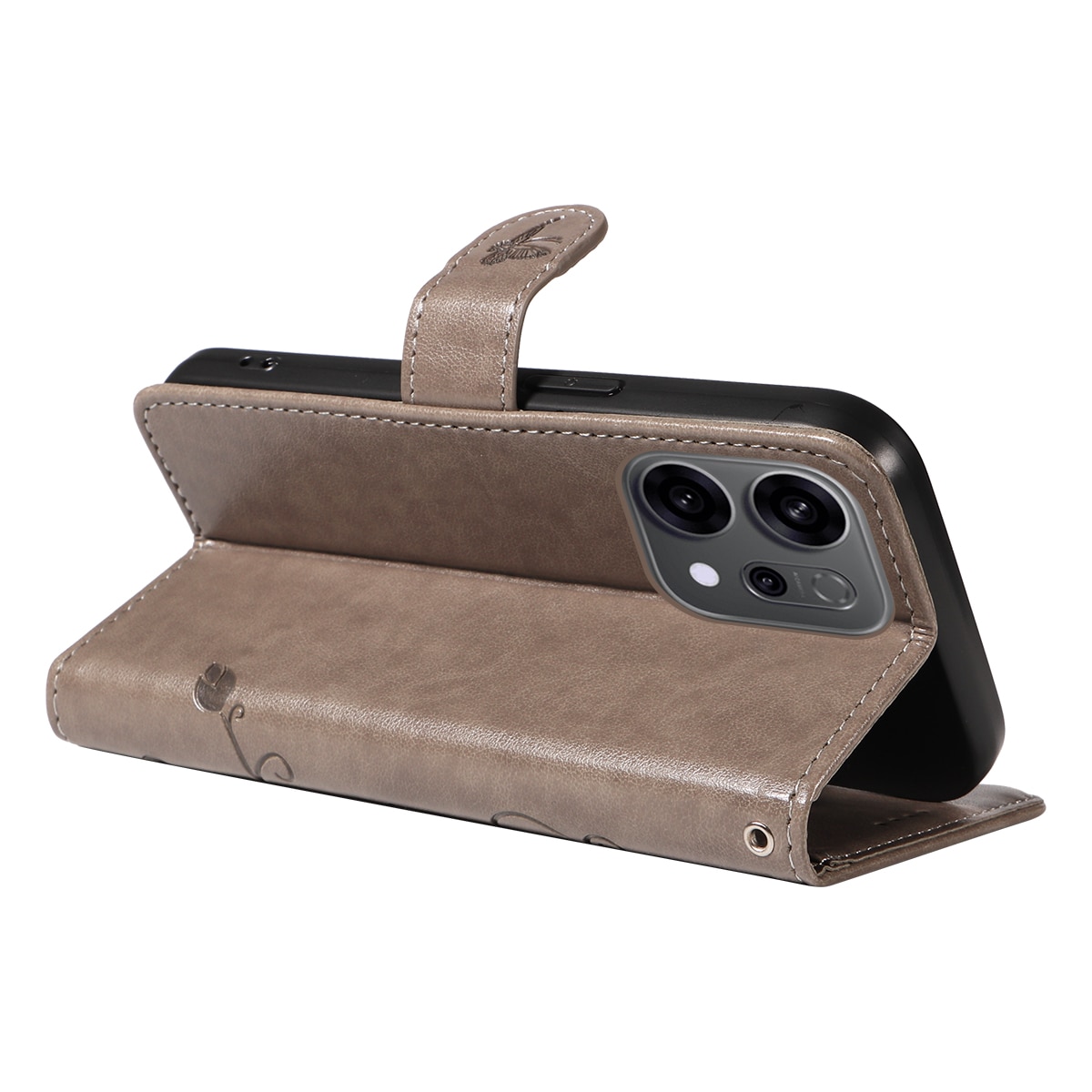 Oppo Reno 14 F Leren vlinderhoesje Grijs