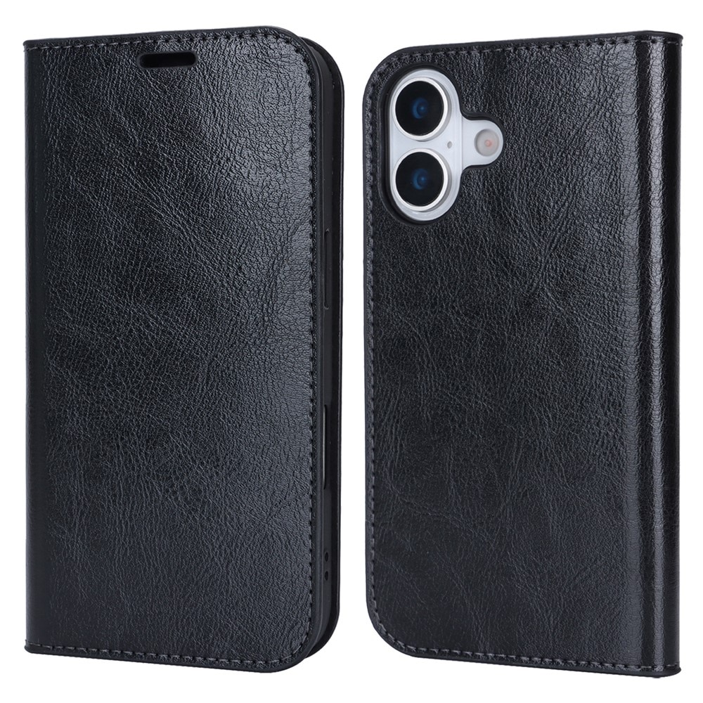 iPhone 17 Mobielhoesje Echt Leer Zwart