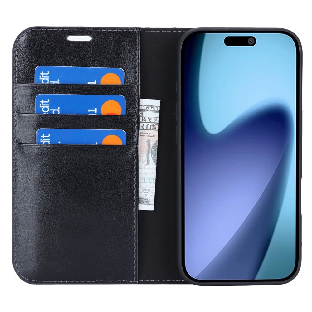 iPhone 17 Air Mobielhoesje Echt Leer Zwart