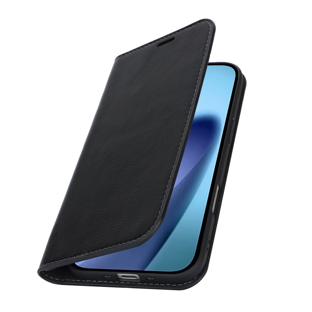 iPhone 17 Air Mobielhoesje Echt Leer Zwart