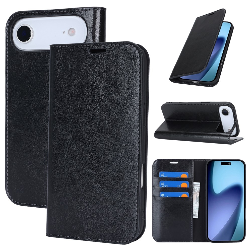 iPhone 17 Air Mobielhoesje Echt Leer Zwart