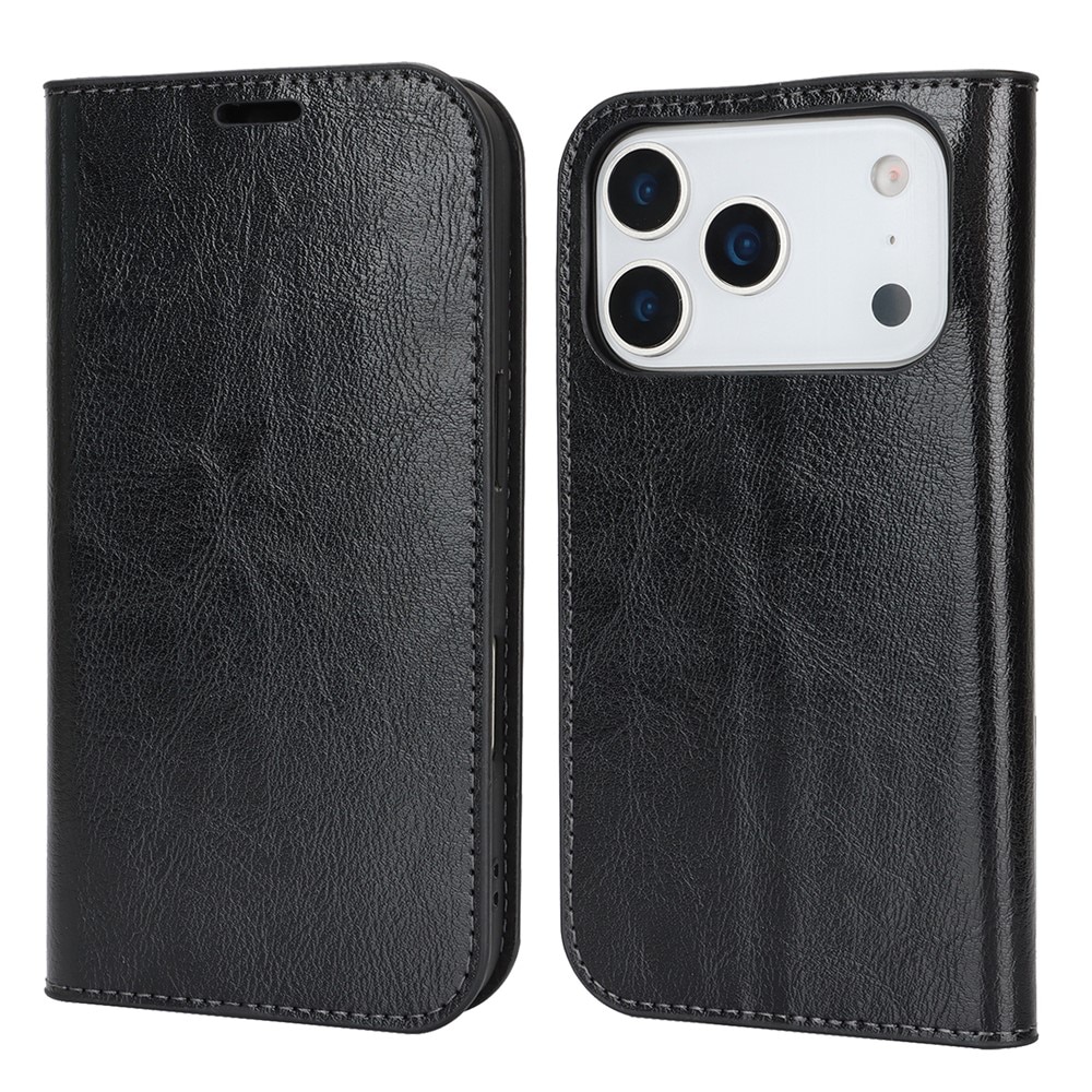 iPhone 17 Pro Mobielhoesje Echt Leer Zwart