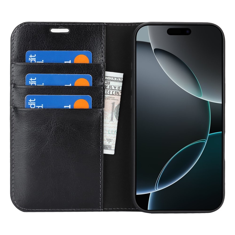 iPhone 17 Pro Mobielhoesje Echt Leer Zwart