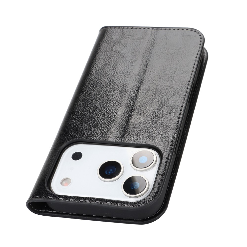 iPhone 17 Pro Mobielhoesje Echt Leer Zwart
