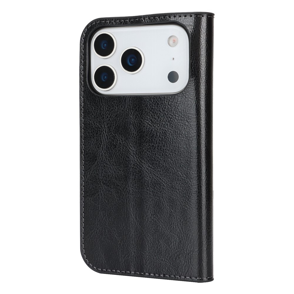 iPhone 17 Pro Mobielhoesje Echt Leer Zwart
