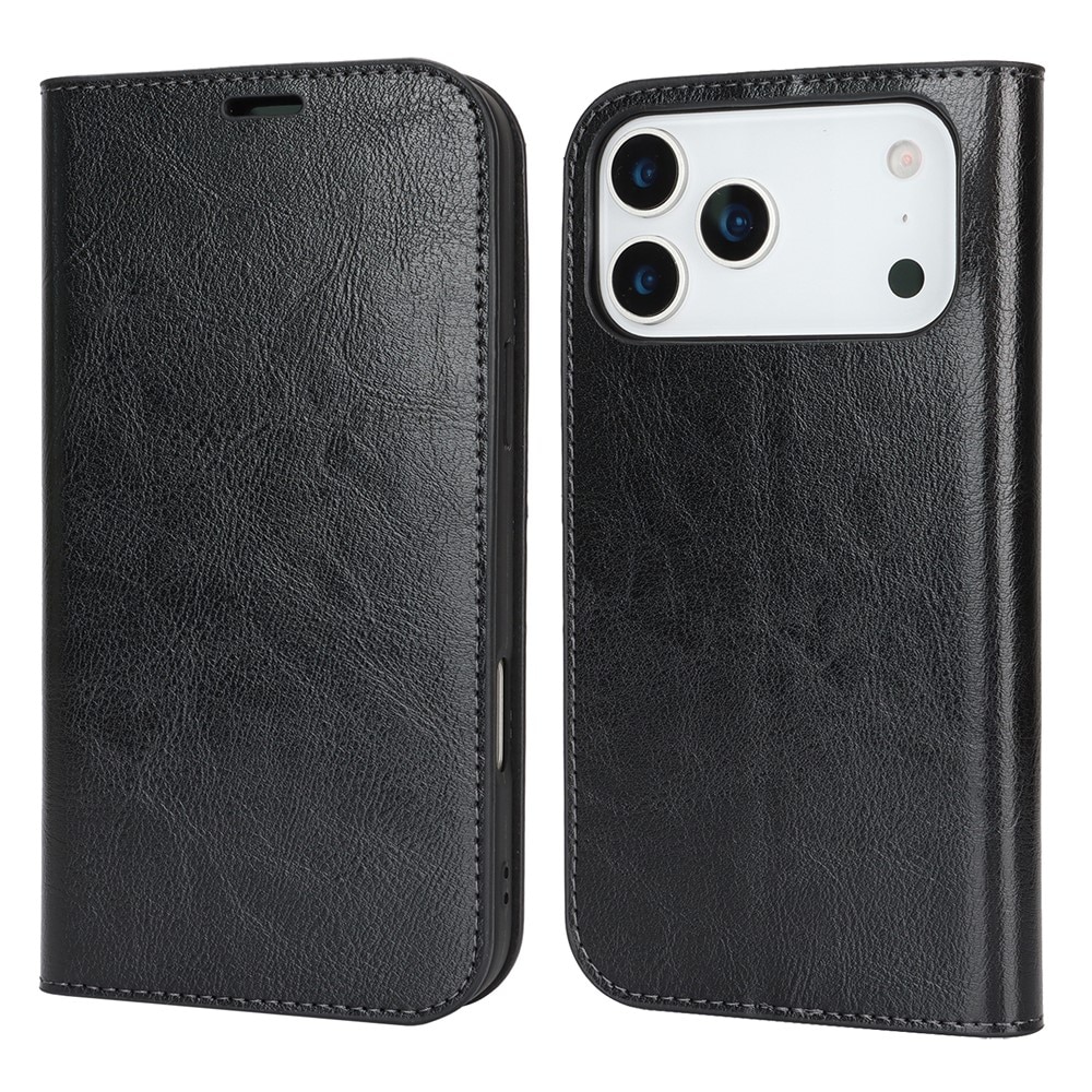iPhone 17 Pro Max Mobielhoesje Echt Leer Zwart
