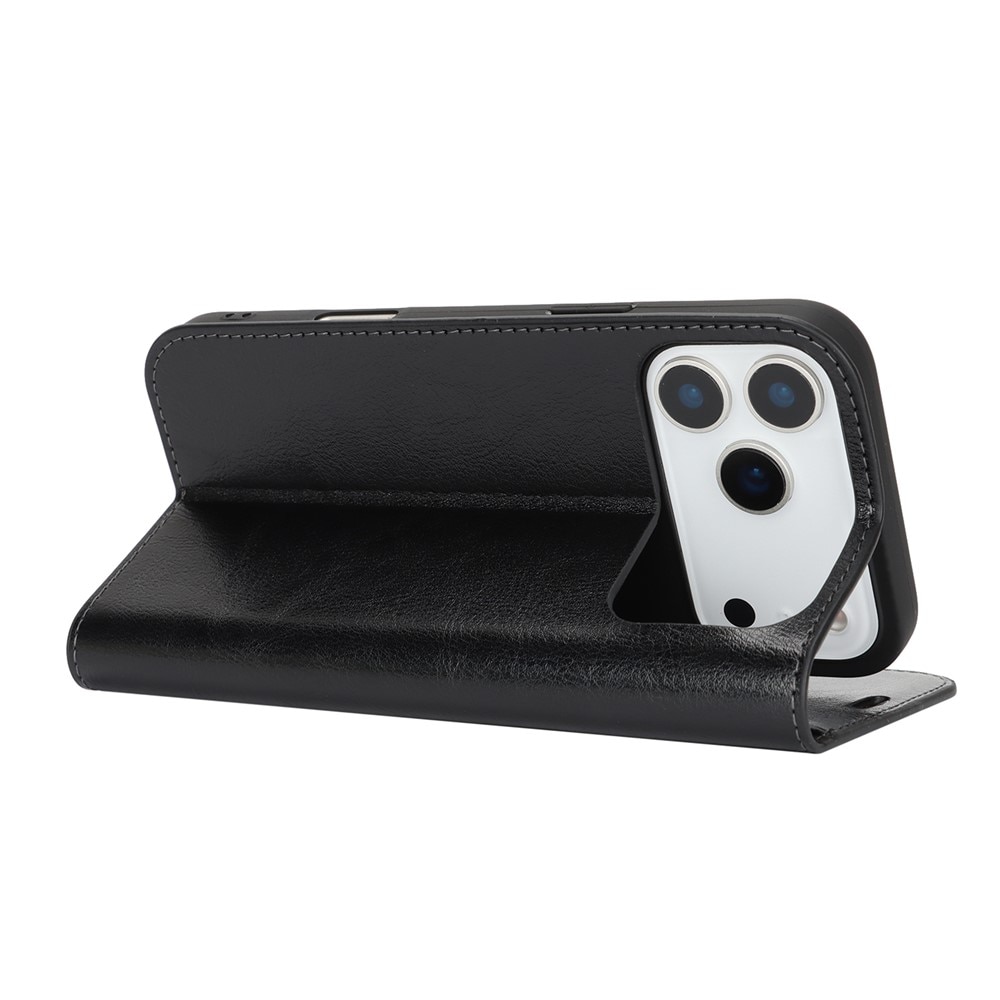 iPhone 17 Pro Max Mobielhoesje Echt Leer Zwart