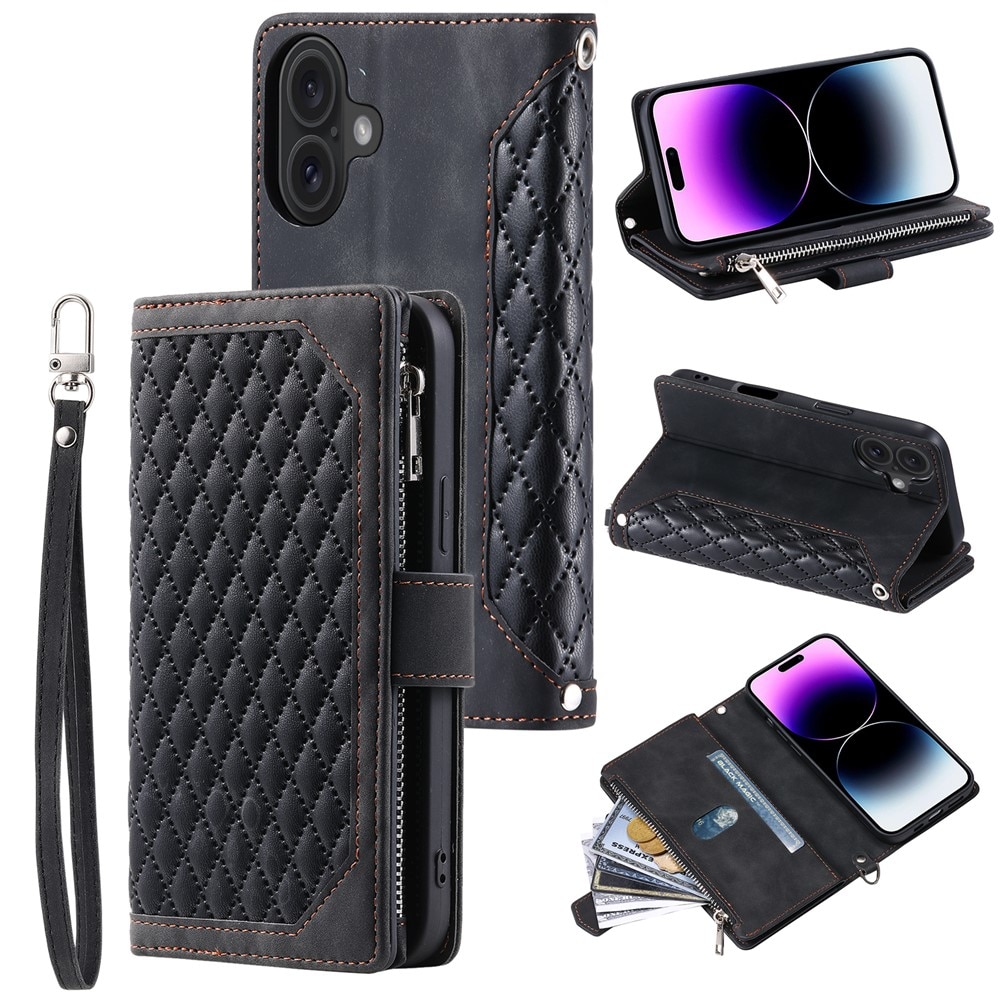 iPhone 17 Portemonnee tas Quilted Zwart