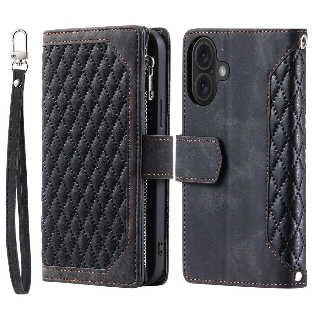 iPhone 17 Portemonnee tas Quilted Zwart