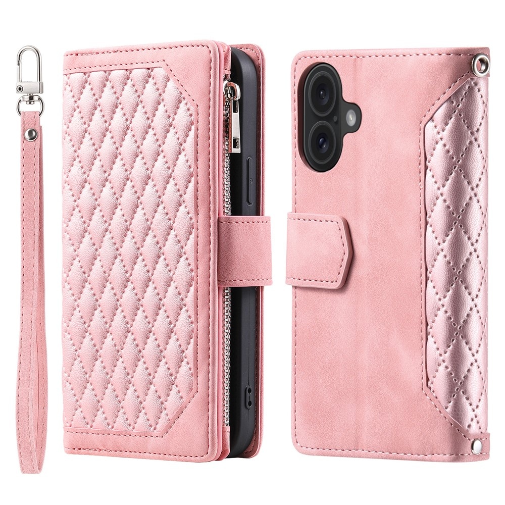 iPhone 17 Portemonnee tas Quilted Roze