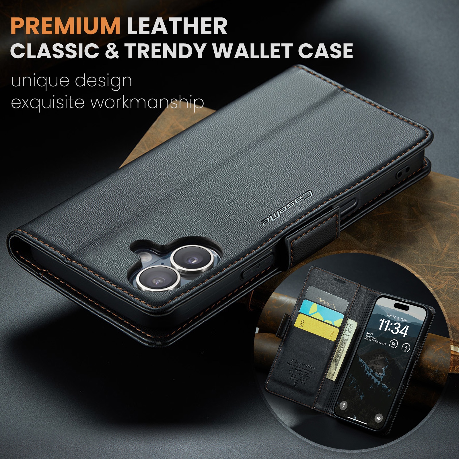 RFID blocking Slim Bookcover Hoesje iPhone 17 Zwart