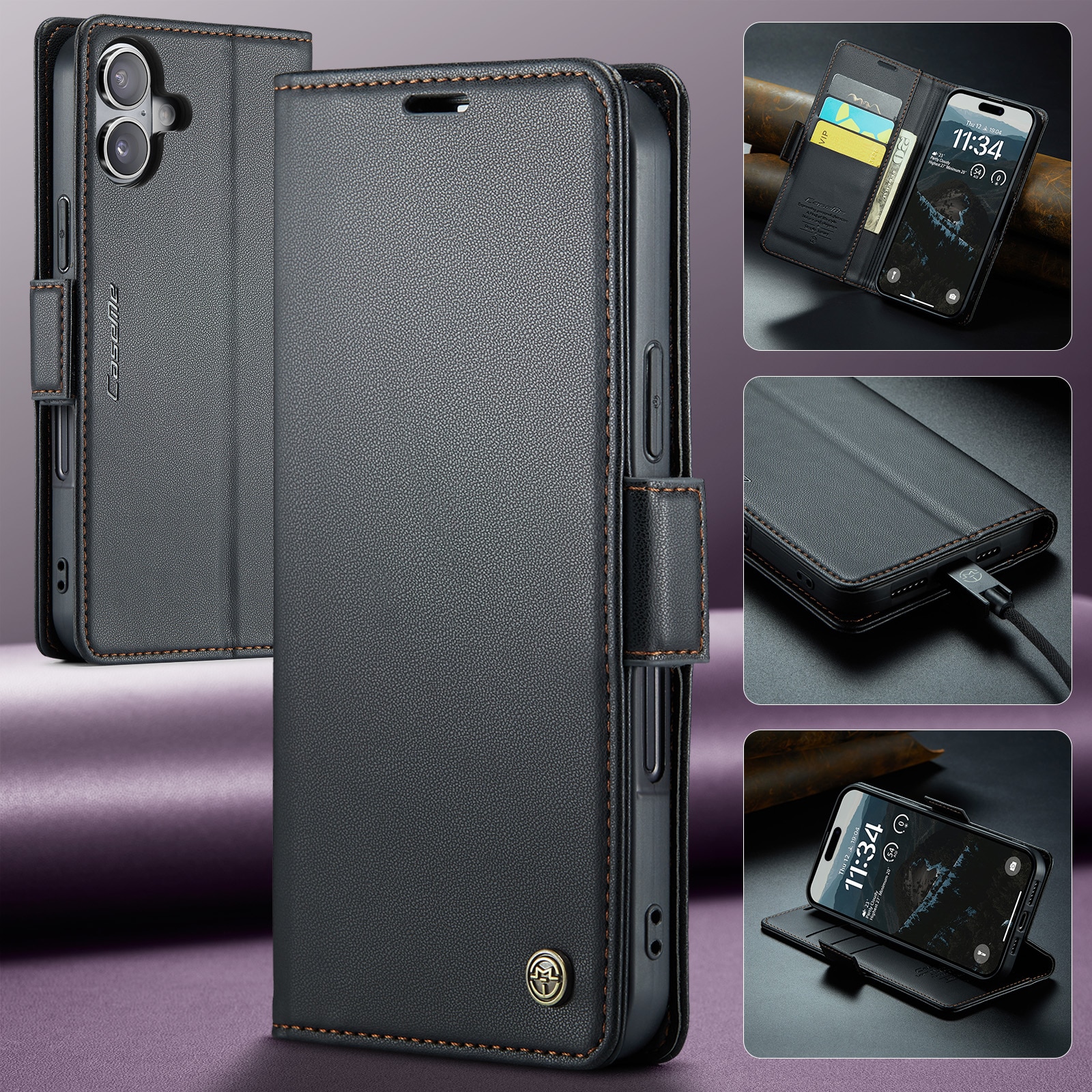 RFID blocking Slim Bookcover Hoesje iPhone 17 Zwart