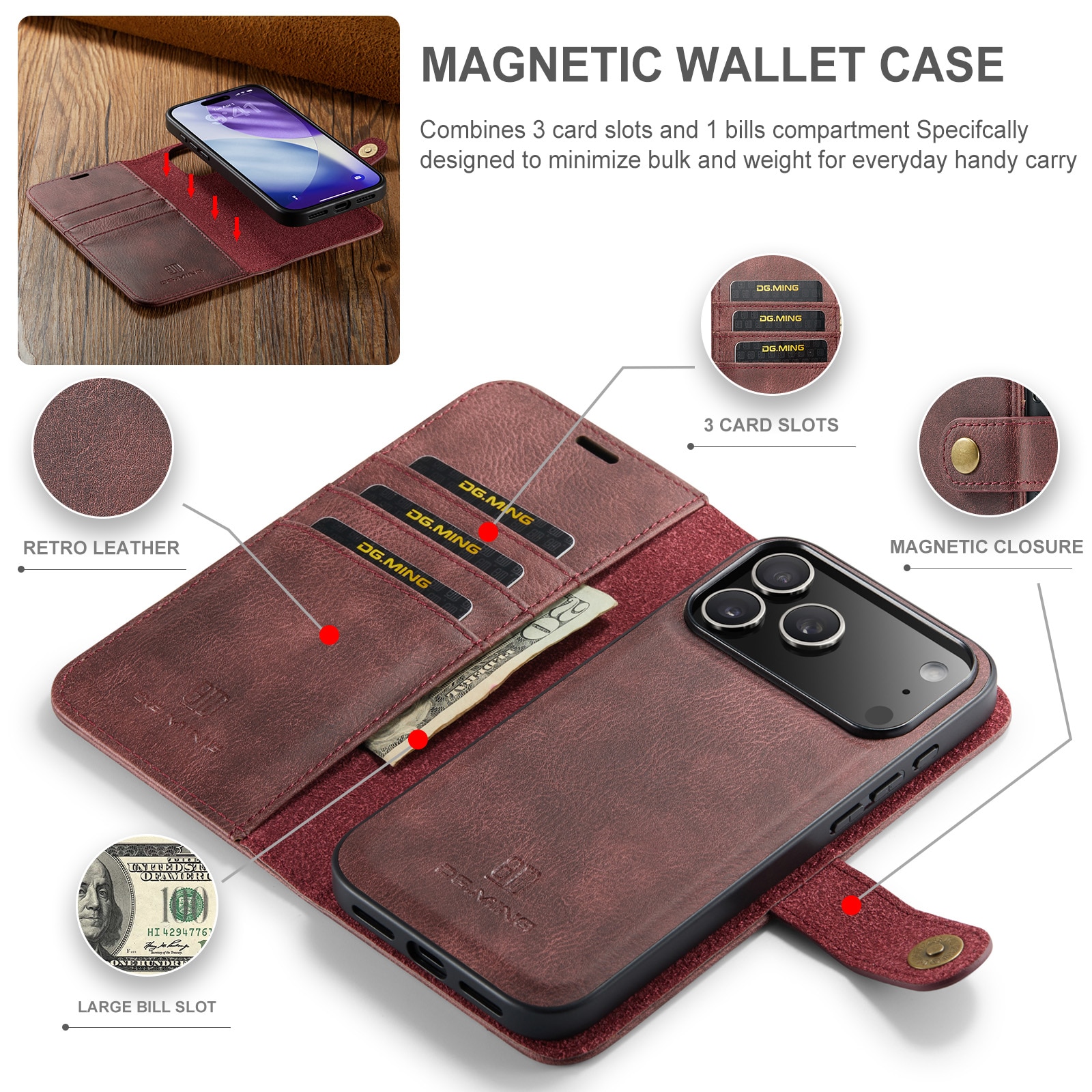 Magnet Wallet iPhone 17 Pro Max Red