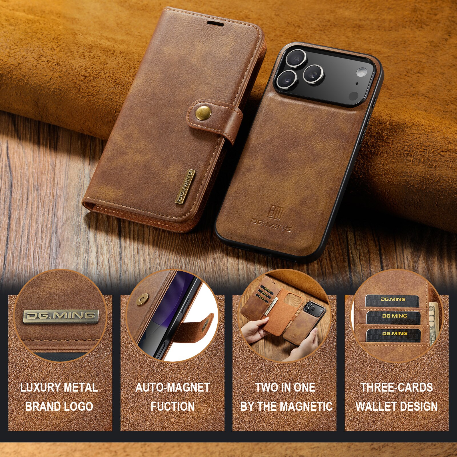 Magnet Wallet iPhone 17 Pro Max Cognac