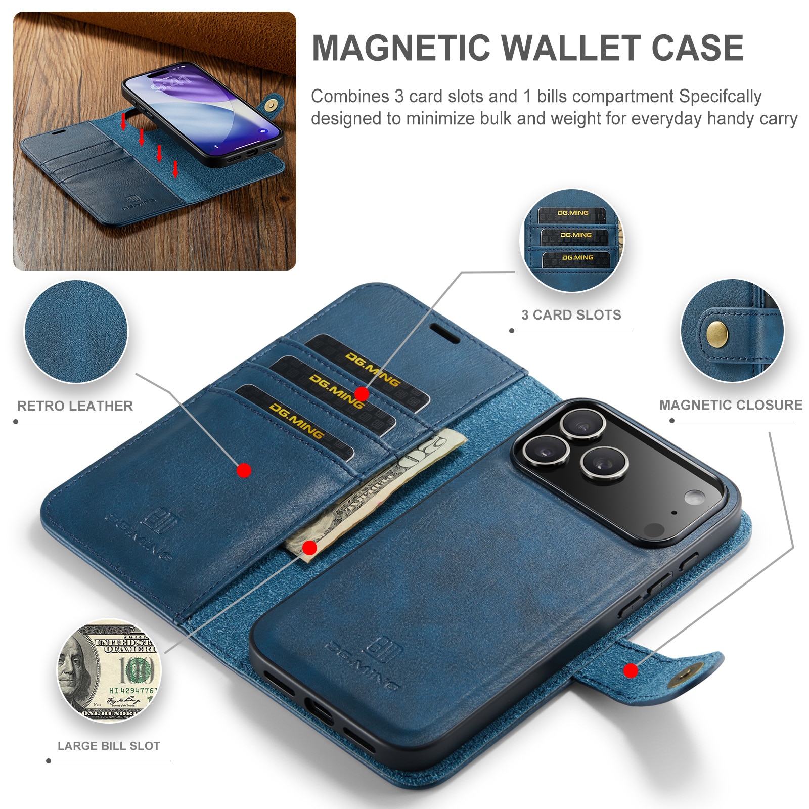 Magnet Wallet iPhone 17 Pro Max Blue