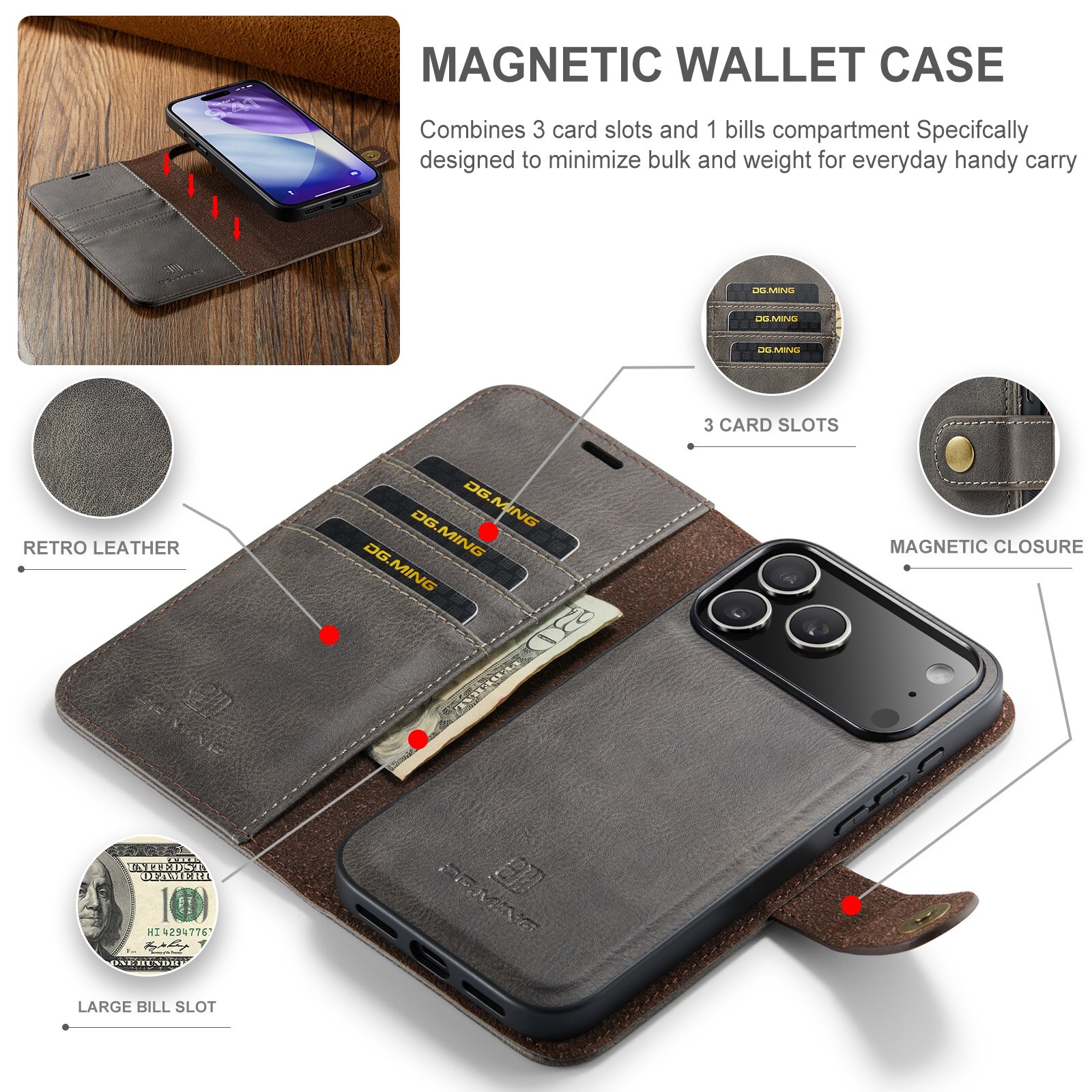 Magnet Wallet iPhone 17 Pro Max Brown