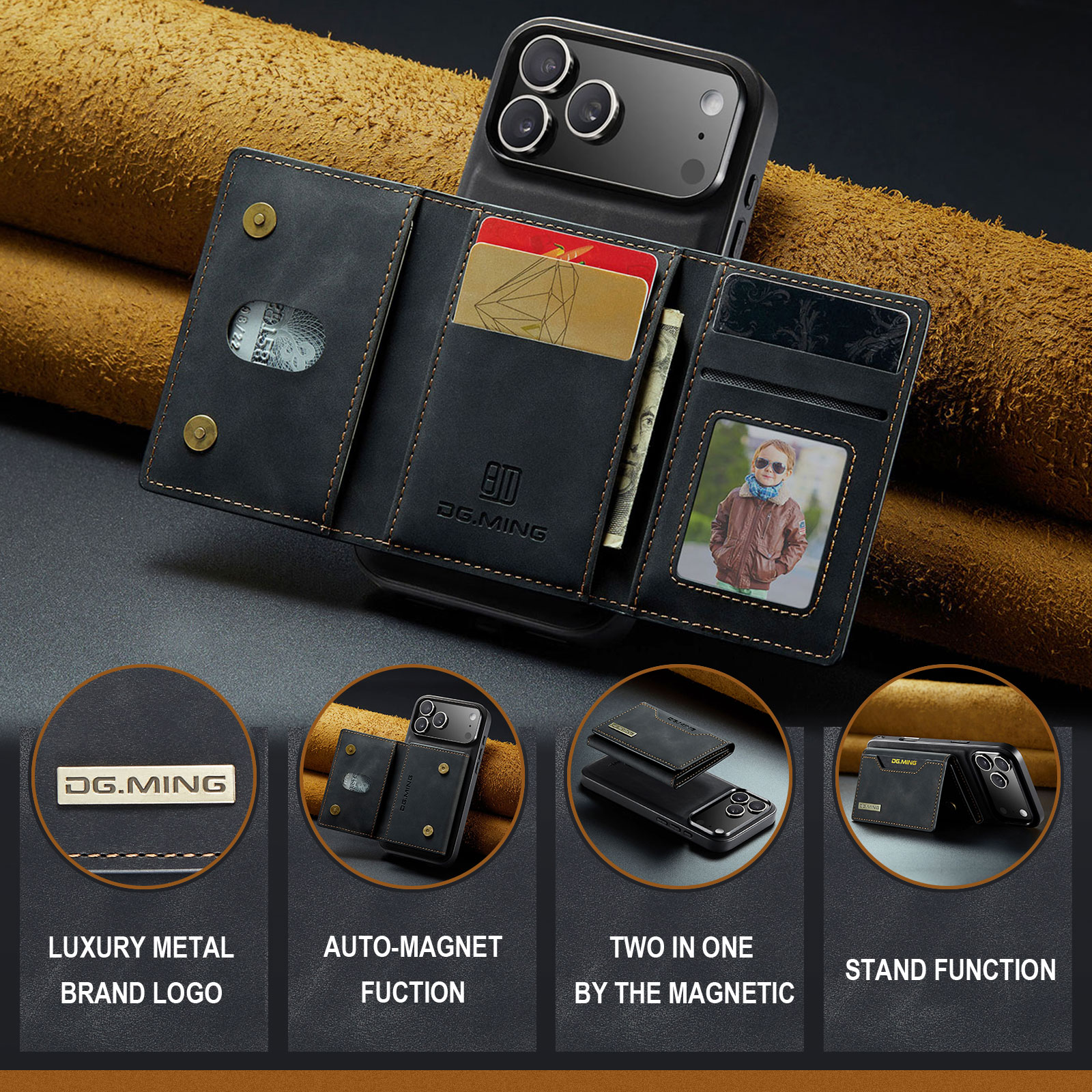 Magnetic Card Slots Case iPhone 17 Pro Zwart