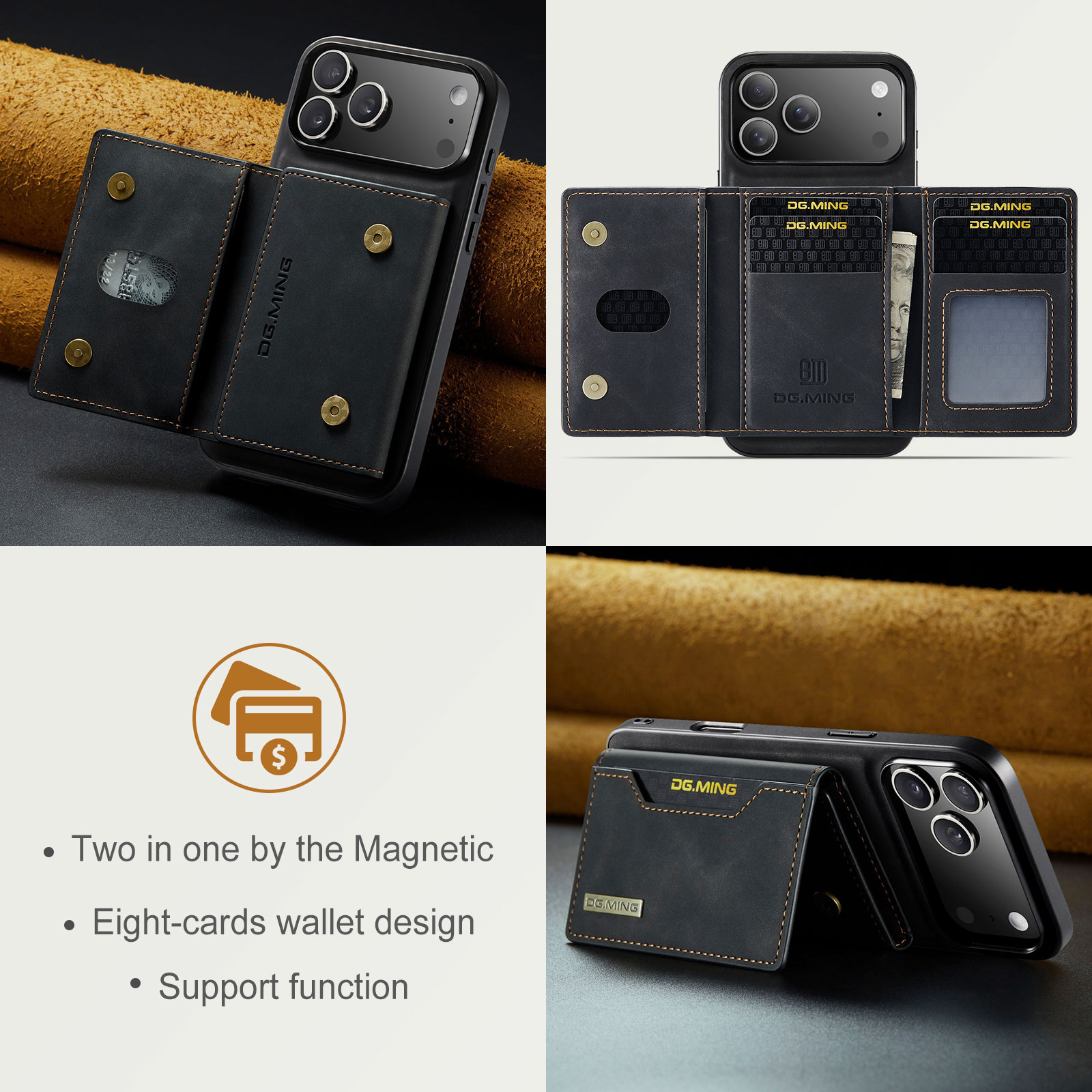 Magnetic Card Slots Case iPhone 17 Pro Zwart