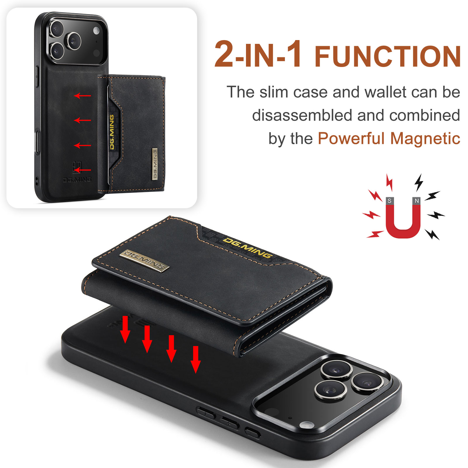 Magnetic Card Slots Case iPhone 17 Pro Max Zwart