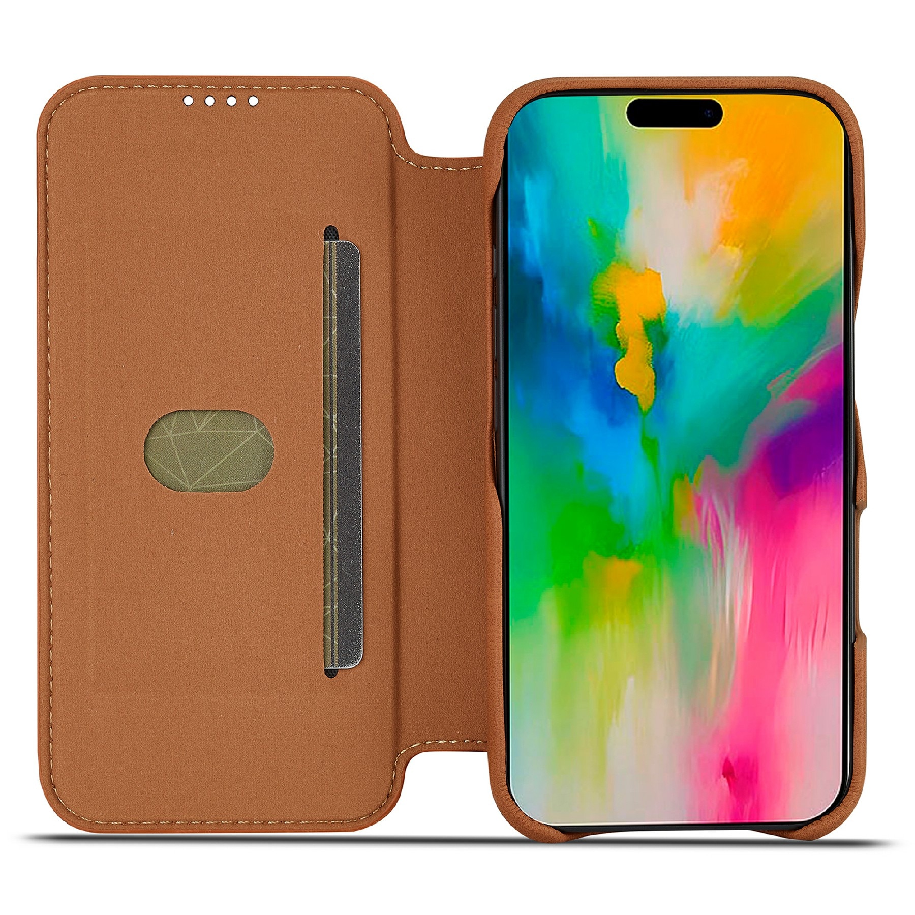 Slim Bookcover hoesje iPhone 17 Cognac