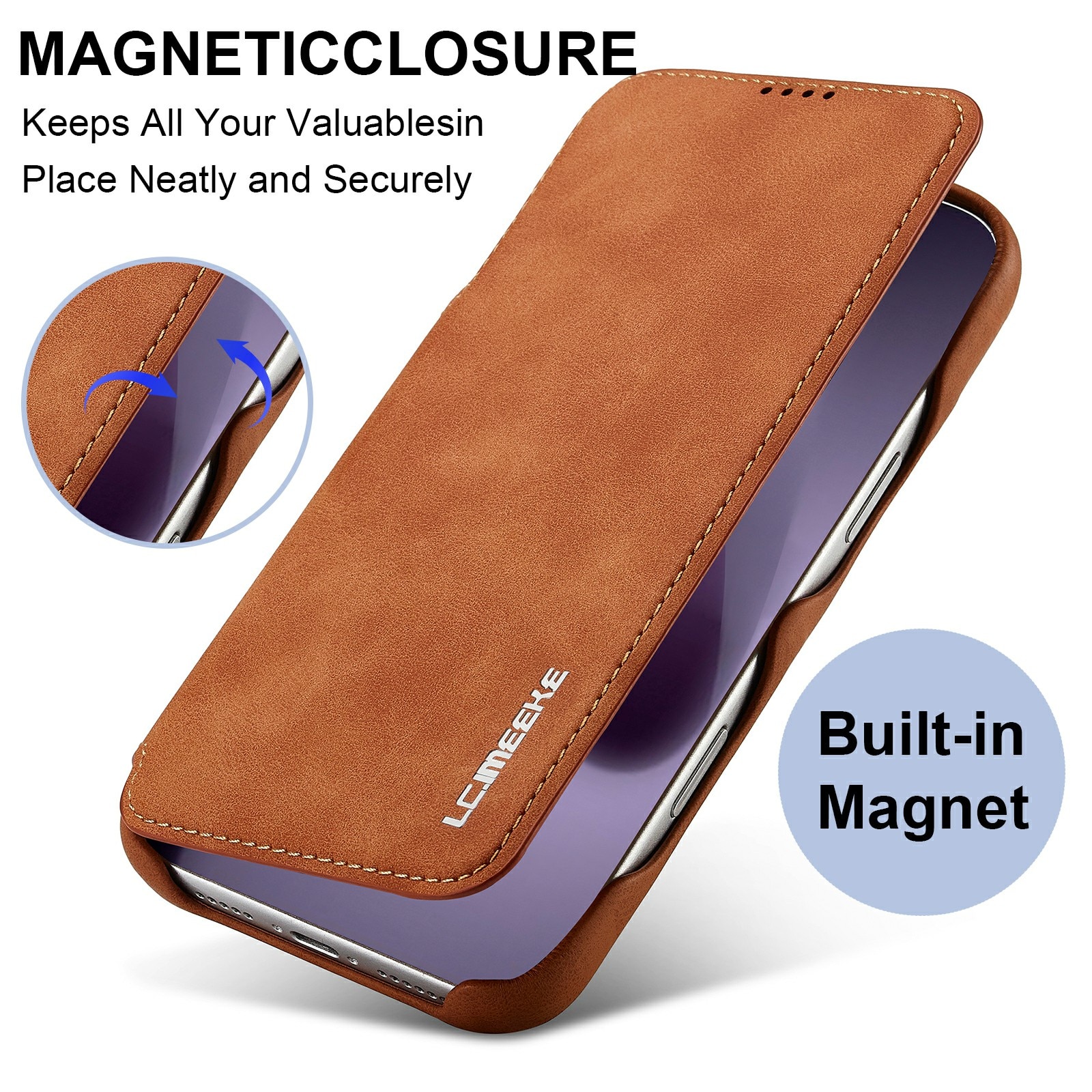 Slim Bookcover hoesje iPhone 17 Pro Cognac