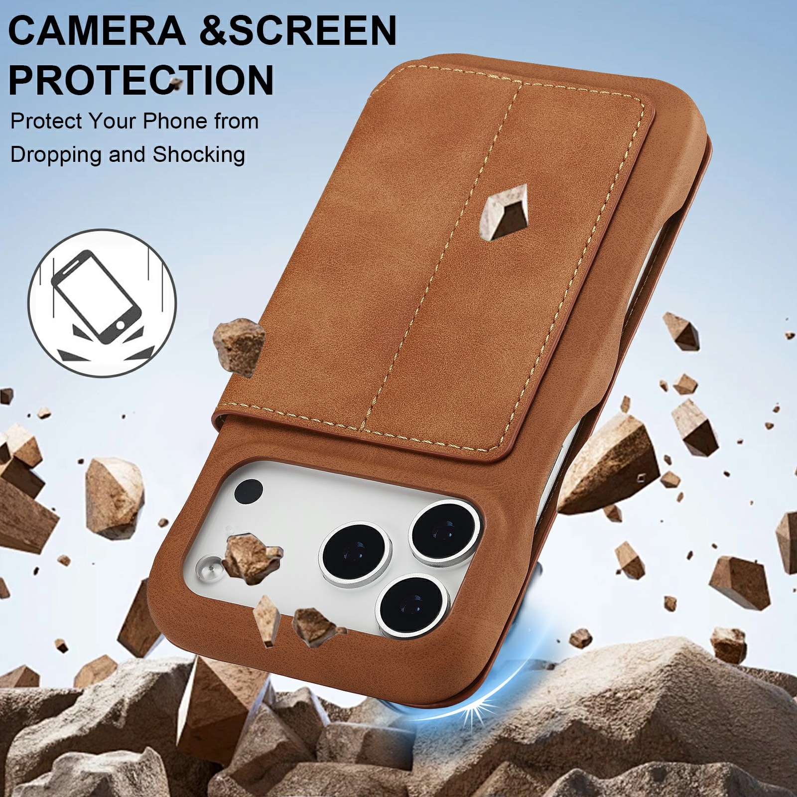 Slim Bookcover hoesje iPhone 17 Pro Cognac