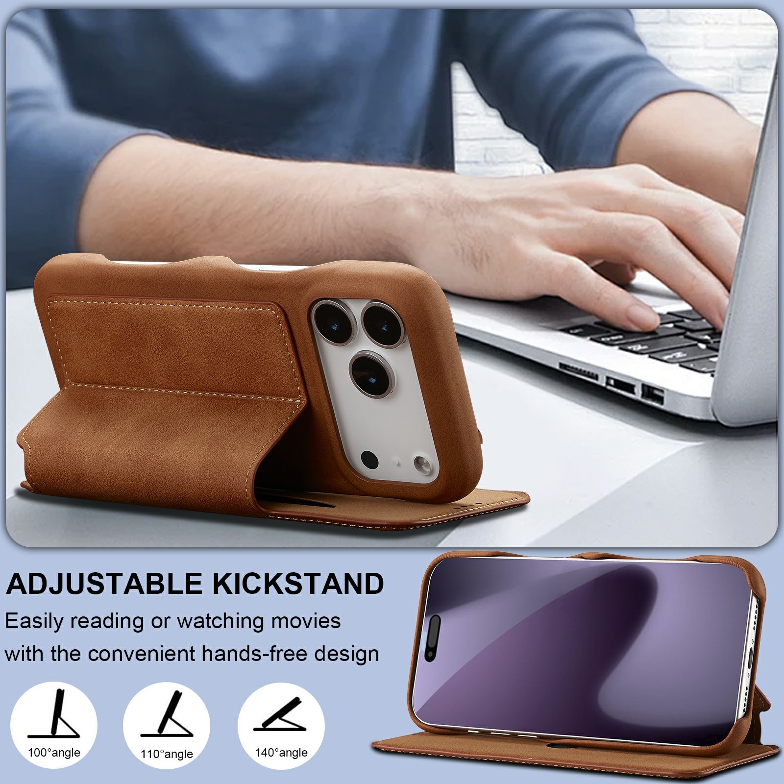 Slim Bookcover hoesje iPhone 17 Pro Cognac