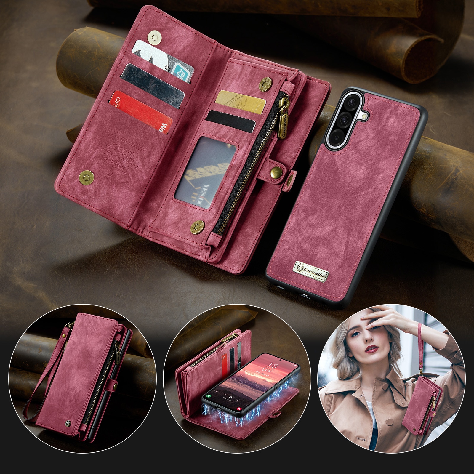 Multi-slot Hoesje Samsung Galaxy A17 Rood