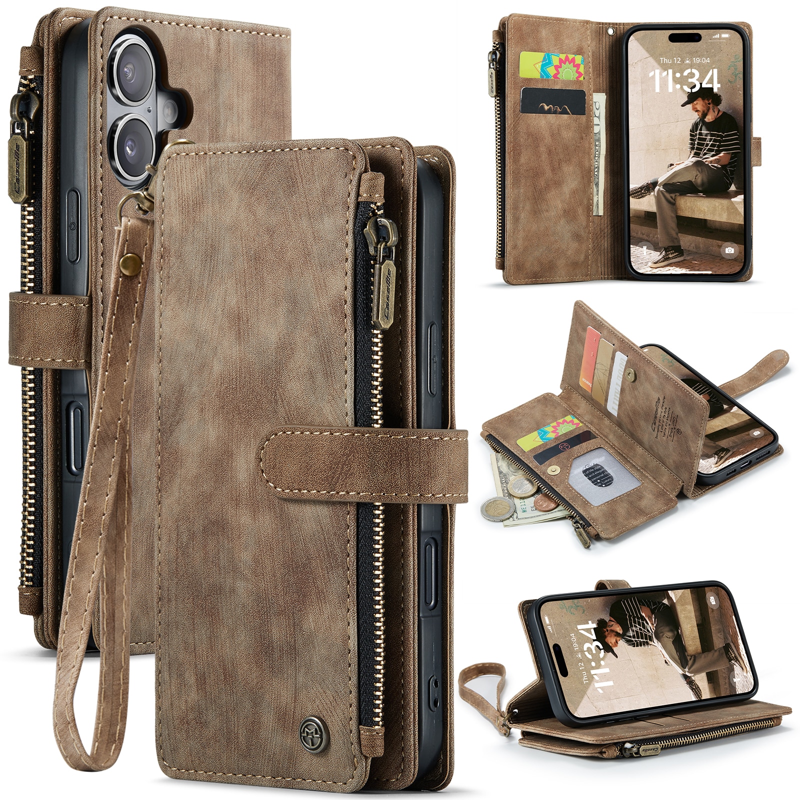 Bookcover hoesje Rits iPhone 17 Bruin