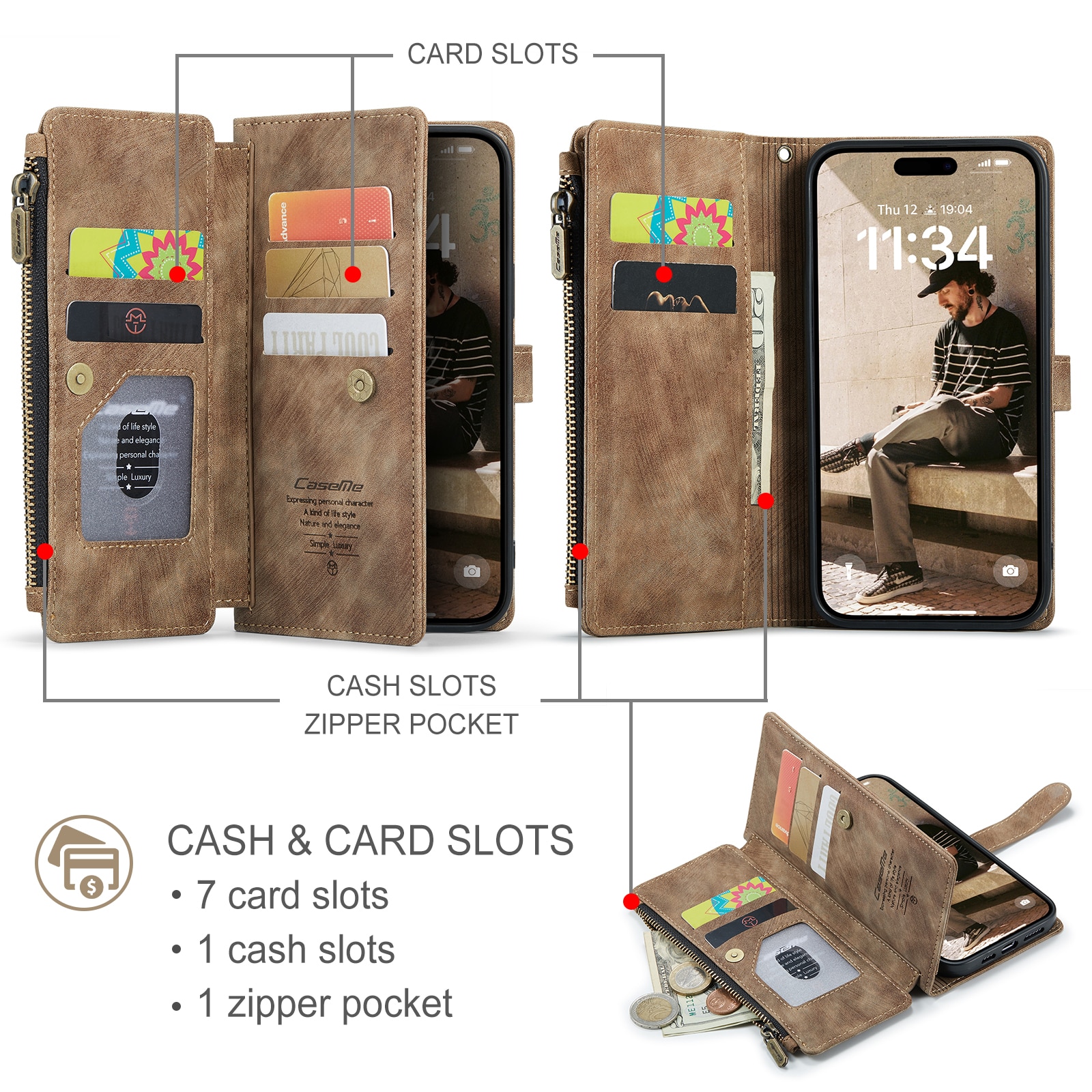 Bookcover hoesje Rits iPhone 17 Bruin