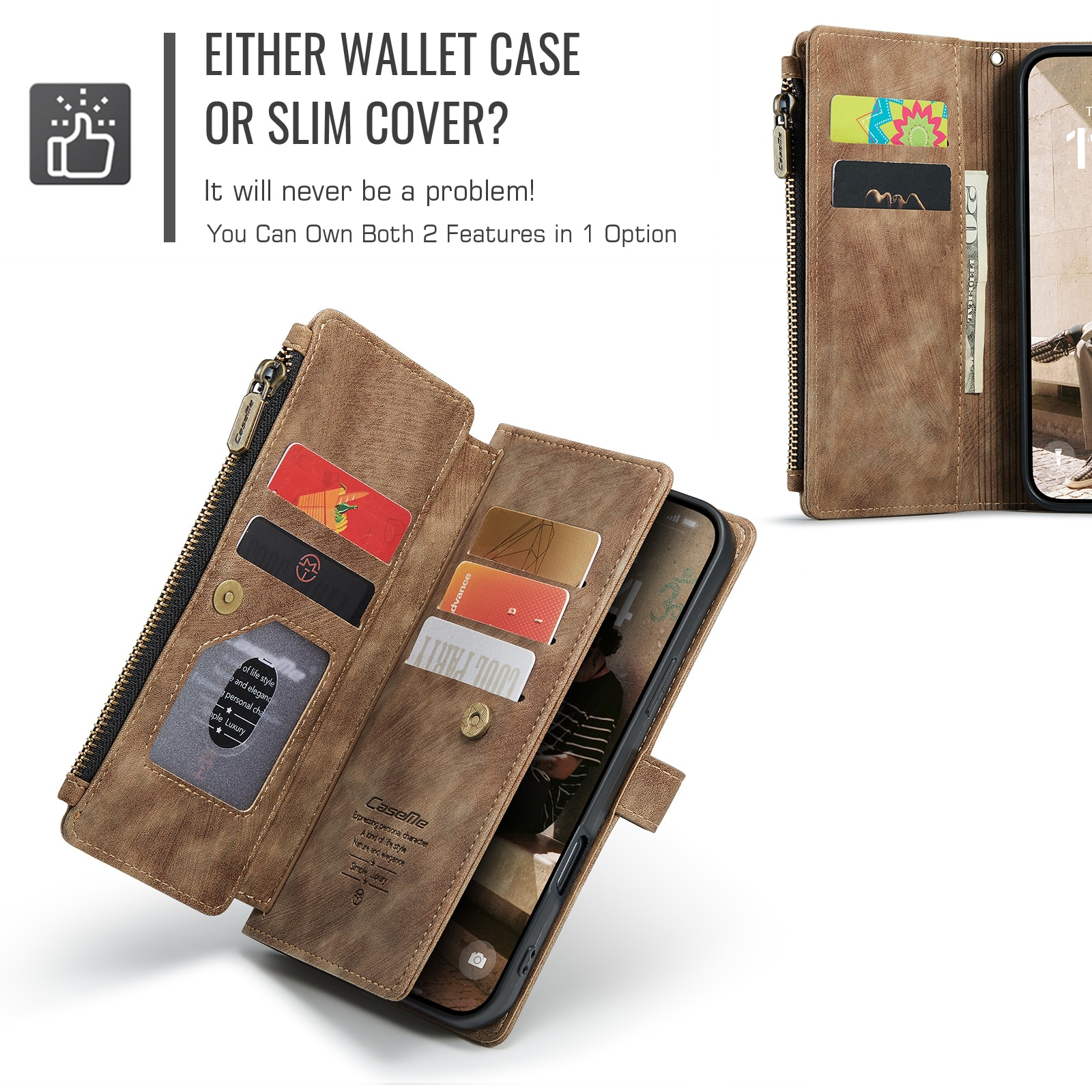 Bookcover hoesje Rits iPhone 17 Bruin